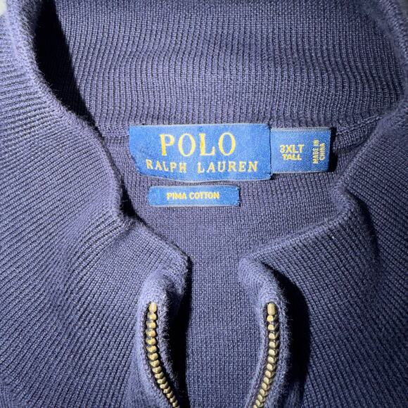 Polo Ralph Lauren Mens 3XLT Navy Blue Orange Embroidered Pony 1/4 Zip Sweater - Picture 3 of 6